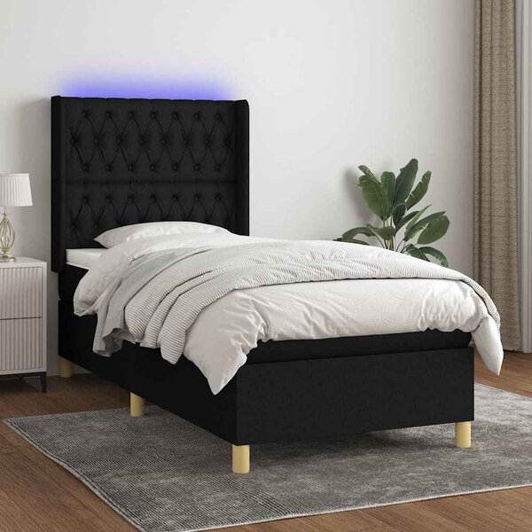 Krevet box spring s madracem LED crni 80 x 200 cm od tkanine - Crna / 80 x 200 cm