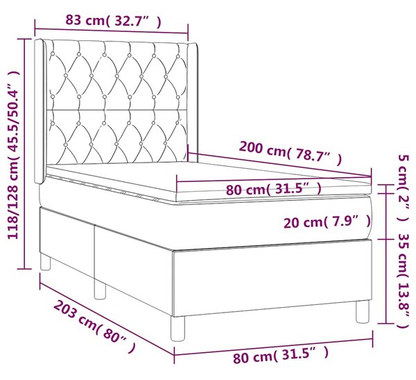 Krevet box spring s madracem LED crni 80 x 200 cm od tkanine - Crna / 80 x 200 cm