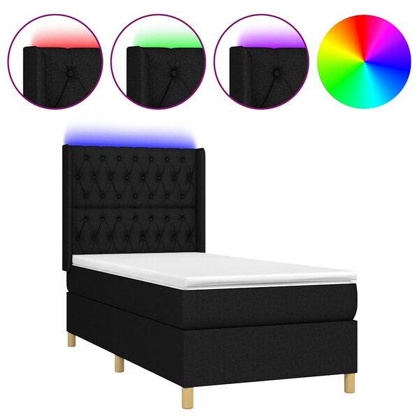 Krevet box spring s madracem LED crni 80 x 200 cm od tkanine - Crna / 80 x 200 cm