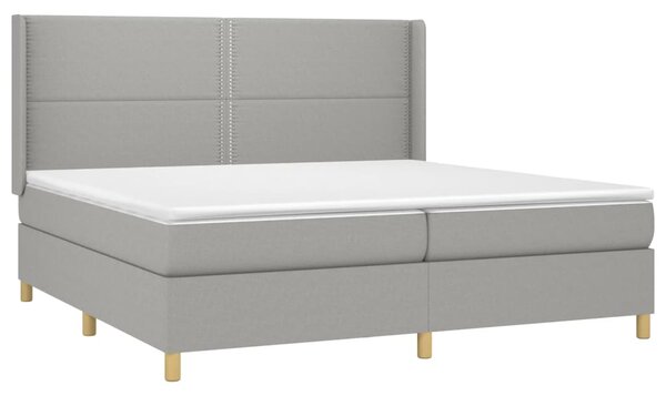 Krevet box spring s madracem LED svjetlosivi 200x200 cm tkanina - Siva / 200 x 200 cm