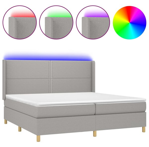 Krevet box spring s madracem LED svjetlosivi 200x200 cm tkanina - Siva / 200 x 200 cm