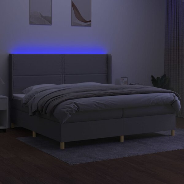 Krevet box spring s madracem LED svjetlosivi 200x200 cm tkanina - Siva / 200 x 200 cm