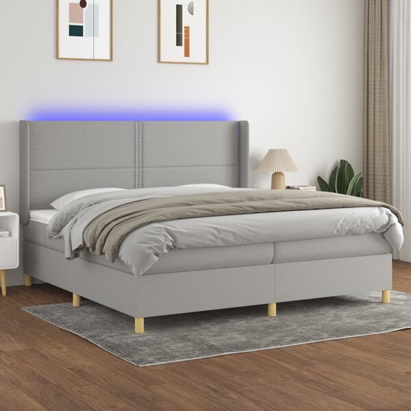 Krevet box spring s madracem LED svjetlosivi 200x200 cm tkanina - Siva / 200 x 200 cm
