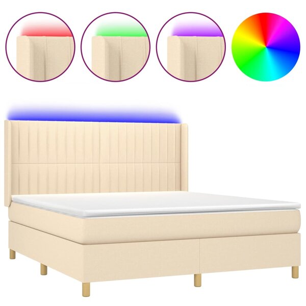 Krevet box spring s madracem LED krem 160x200 cm od tkanine - Krema / 160 x 200 cm