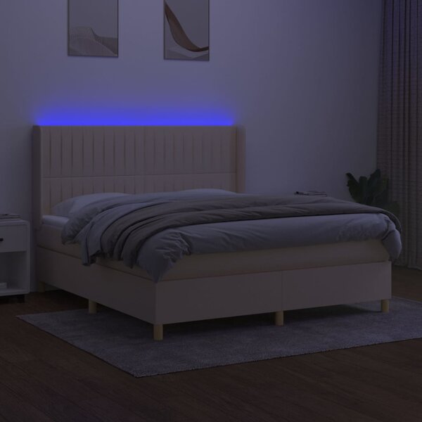 Krevet box spring s madracem LED krem 160x200 cm od tkanine - Krema / 160 x 200 cm