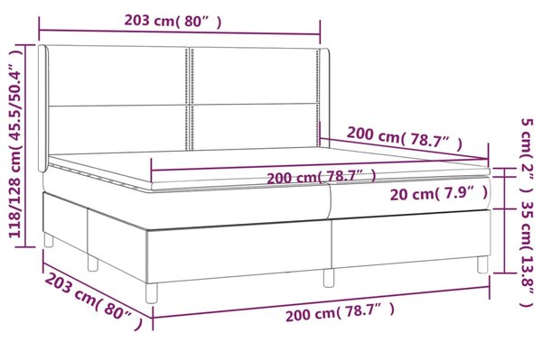 Krevet box spring s madracem LED tamnosmeđi 200x200 cm tkanina - Smeđa / 200 x 200 cm