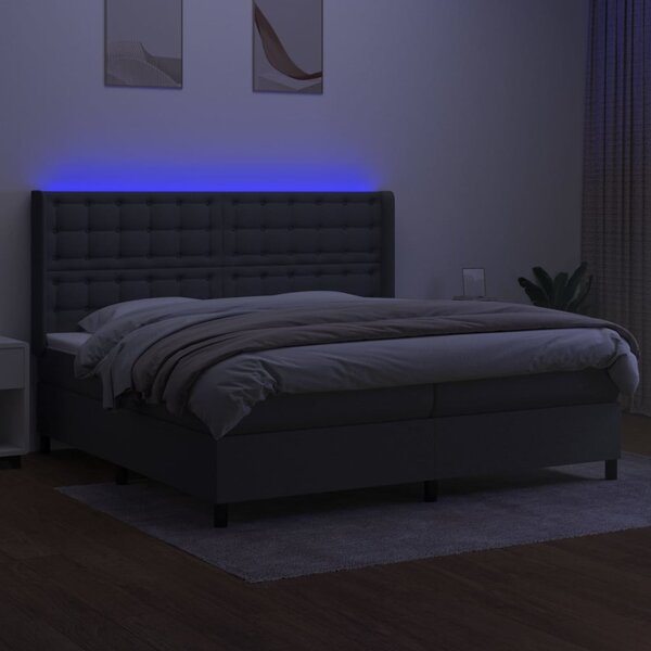Krevet box spring s madracem LED tamnosivi 200x200 cm tkanina - Siva / 200 x 200 cm