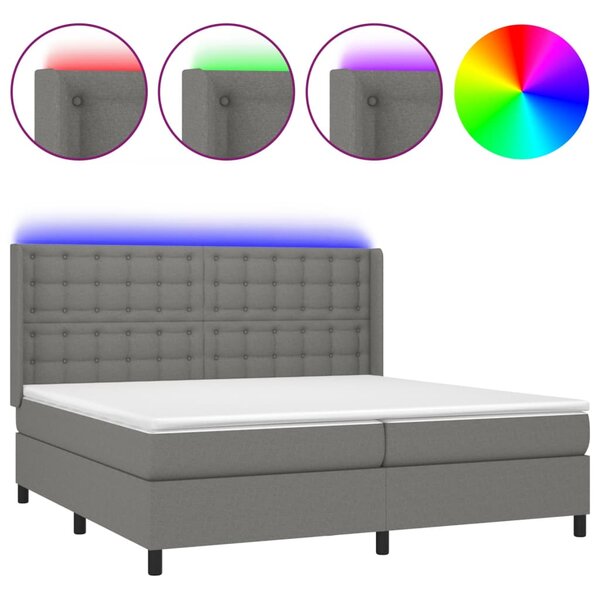 Krevet box spring s madracem LED tamnosivi 200x200 cm tkanina - Siva / 200 x 200 cm