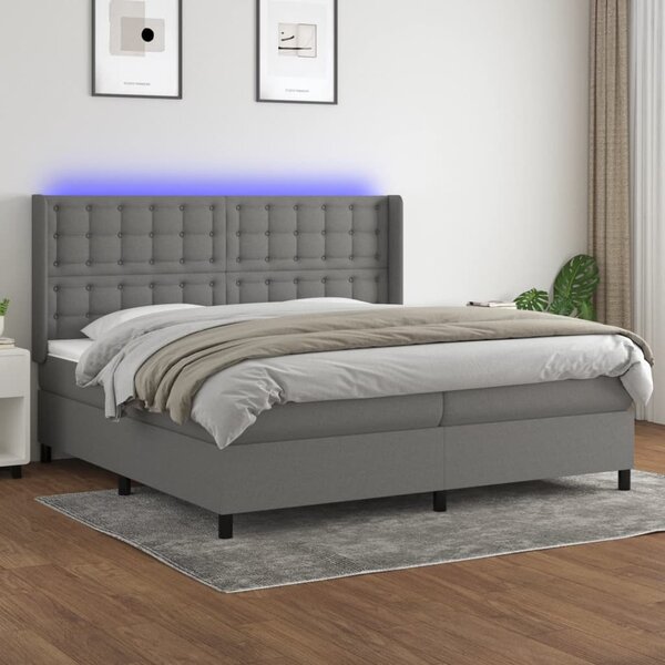 Krevet box spring s madracem LED tamnosivi 200x200 cm tkanina - Siva / 200 x 200 cm