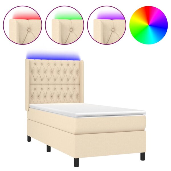 Krevet box spring s madracem LED krem 90x200 cm od tkanine - Krema / 90 x 200 cm