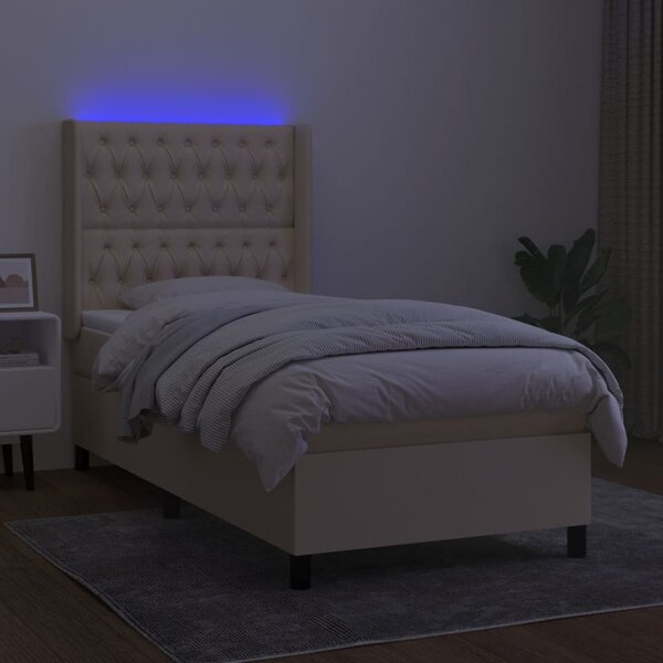 Krevet box spring s madracem LED krem 90x200 cm od tkanine - Krema / 90 x 200 cm