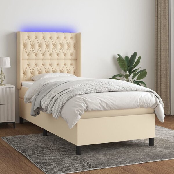 Krevet box spring s madracem LED krem 90x200 cm od tkanine - Krema / 90 x 200 cm