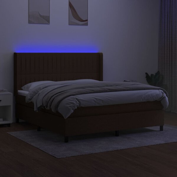 Krevet box spring s madracem LED tamnosmeđi 160x200 cm tkanina - Smeđa / 160 x 200 cm