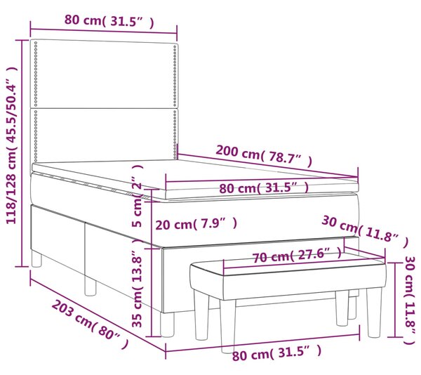 Box spring krevet s madracem tamnoplavi 80 x 200 cm baršunasti - Plava / 80 x 200 cm