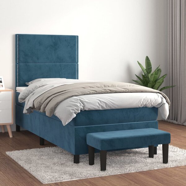 Box spring krevet s madracem tamnoplavi 80 x 200 cm baršunasti - Plava / 80 x 200 cm