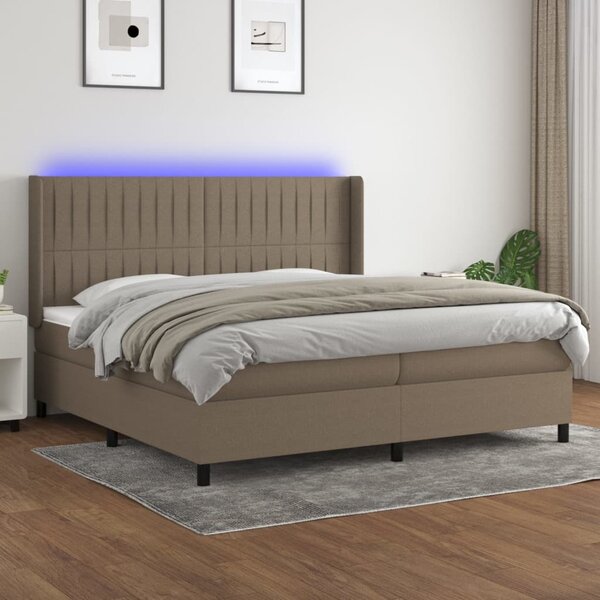 Krevet box spring s madracem LED smeđesivi 200x200 cm tkanina - Tupe / 200 x 200 cm