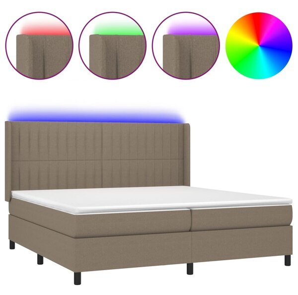 Krevet box spring s madracem LED smeđesivi 200x200 cm tkanina - Tupe / 200 x 200 cm