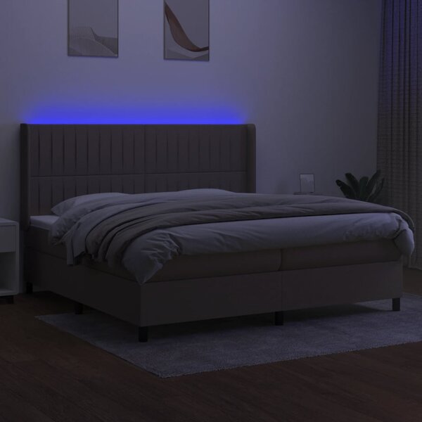 Krevet box spring s madracem LED smeđesivi 200x200 cm tkanina - Tupe / 200 x 200 cm