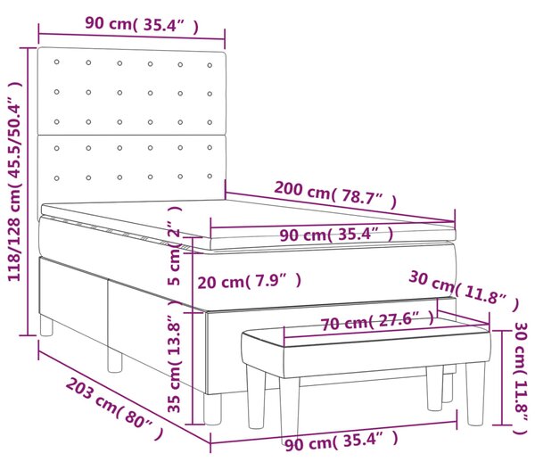 Krevet s oprugama i madracem bijeli 90 x 200 cm od umjetne kože - Bijela / 90 x 200 cm