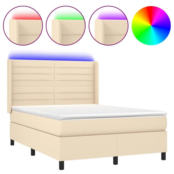 Krevet box spring s madracem LED krem 140x200 cm od tkanine - Krema / 140 x 200 cm