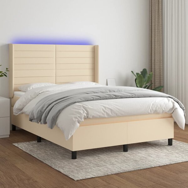 Krevet box spring s madracem LED krem 140x200 cm od tkanine - Krema / 140 x 200 cm