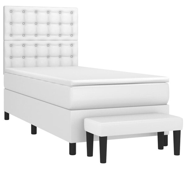 Krevet s oprugama i madracem bijeli 90 x 200 cm od umjetne kože - Bijela / 90 x 200 cm