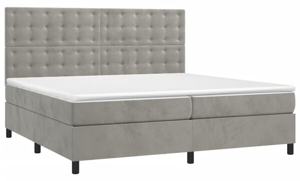 Krevet box spring s madracem LED svjetlosivi 200x200 cm baršun - Siva / 200 x 200 cm