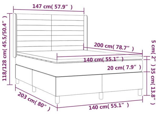 Krevet box spring s madracem LED krem 140x200 cm od tkanine - Krema / 140 x 200 cm