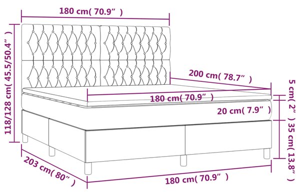 Krevet box spring s madracem LED plavi 180x200 cm od tkanine - Plava / 180 x 200 cm