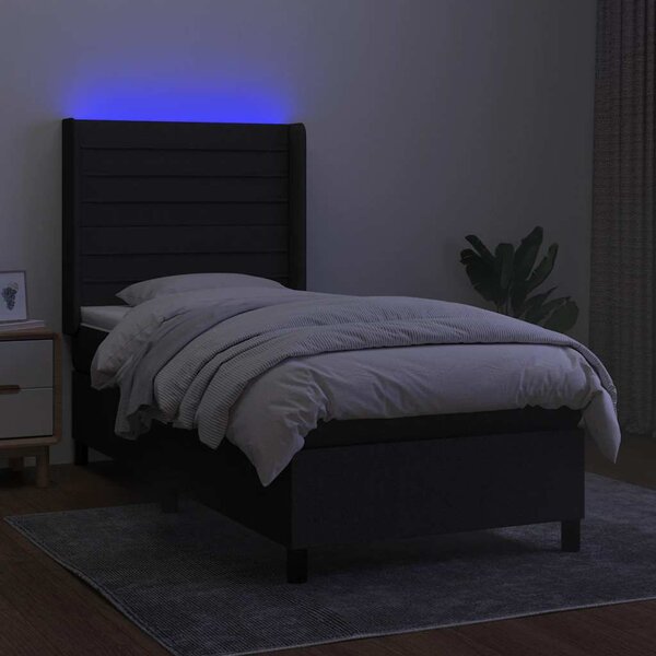 Krevet box spring s madracem LED crni 90x190 cm od tkanine - Crna / 90 x 190 cm