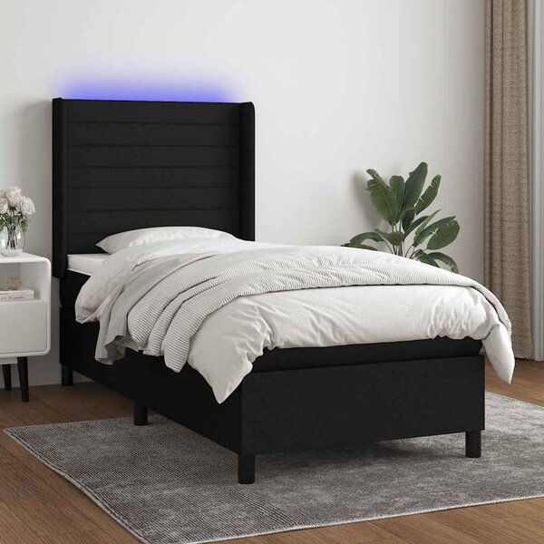 Krevet box spring s madracem LED crni 90x190 cm od tkanine - Crna / 90 x 190 cm