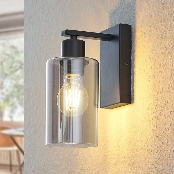Lindby zidna lampa Emavi, crna/dim siva, staklo, E27, prigušiva, Crno, Dnevni boravak/blagovaonica, Metal
