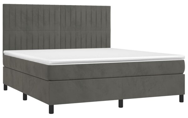 Krevet box spring s madracem LED tamnosivi 160x200 cm baršun - Siva / 160 x 200 cm
