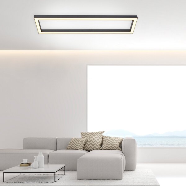 PURE LED stropna svjetiljka Lines, 110 x 30 cm, antracit, daljinsko, prigušiva, Crno, Dnevni boravak/blagovaonica, Metal