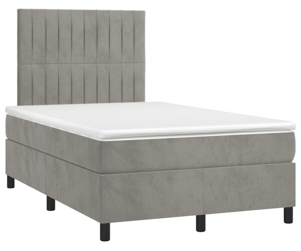 Krevet box spring s madracem LED svjetlosivi 120x200 cm baršun - Siva / 120 x 200 cm
