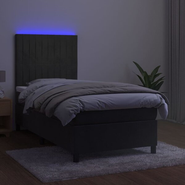 Krevet box spring s madracem LED tamnosivi 80 x 200 cm baršun - Siva / 80 x 200 cm