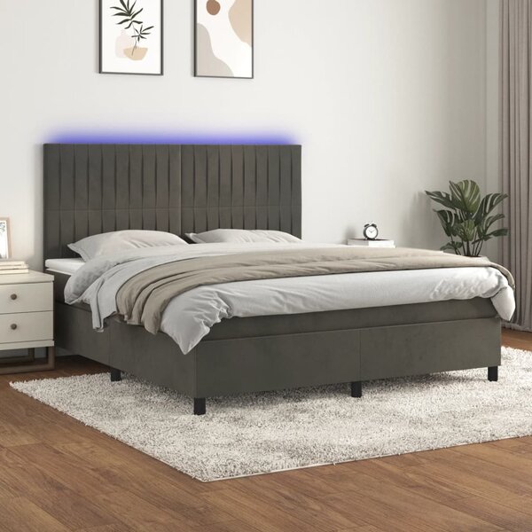 Krevet box spring s madracem LED tamnosivi 160x200 cm baršun - Siva / 160 x 200 cm