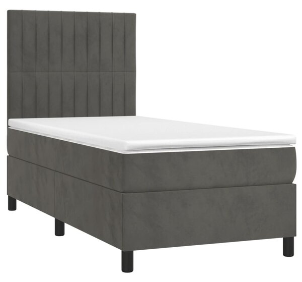 Krevet box spring s madracem LED tamnosivi 80 x 200 cm baršun - Siva / 80 x 200 cm