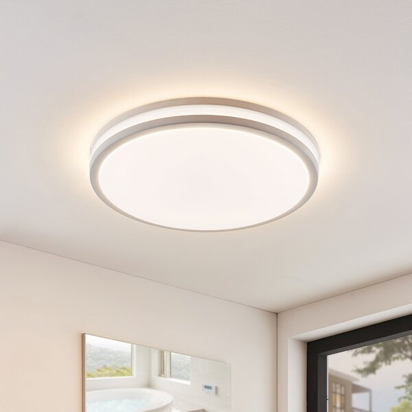 Lindby LED stropna svjetiljka Arnim, bijela, plastika, Ø 49cm, IP44, prigušiva, Bijela, kupaonica, Plastika