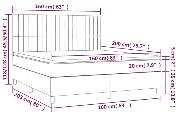 Krevet box spring s madracem LED tamnosivi 160x200 cm baršun - Siva / 160 x 200 cm
