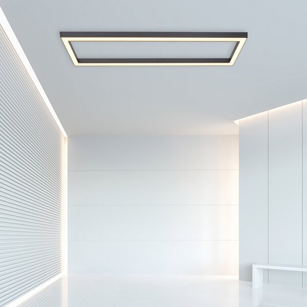PURE LED stropna svjetiljka Lines, 110 x 30 cm, antracit, daljinsko, prigušiva, Crno, Dnevni boravak/blagovaonica, Metal