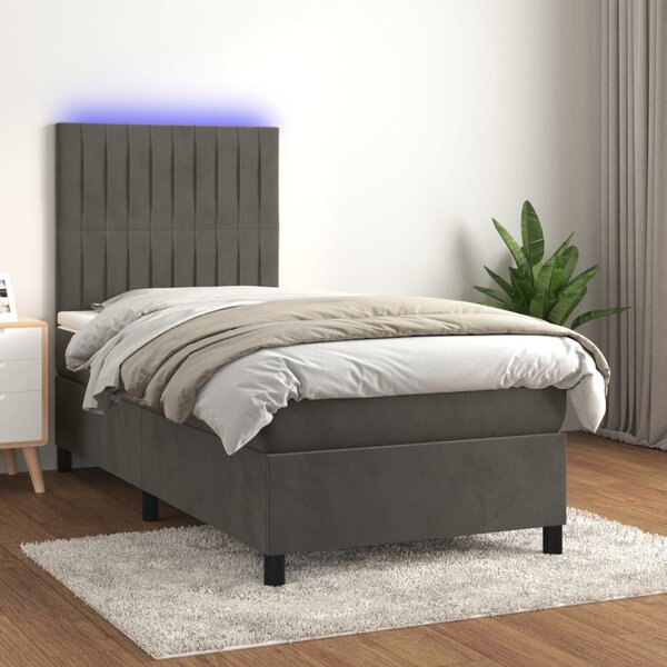Krevet box spring s madracem LED tamnosivi 80 x 200 cm baršun - Siva / 80 x 200 cm