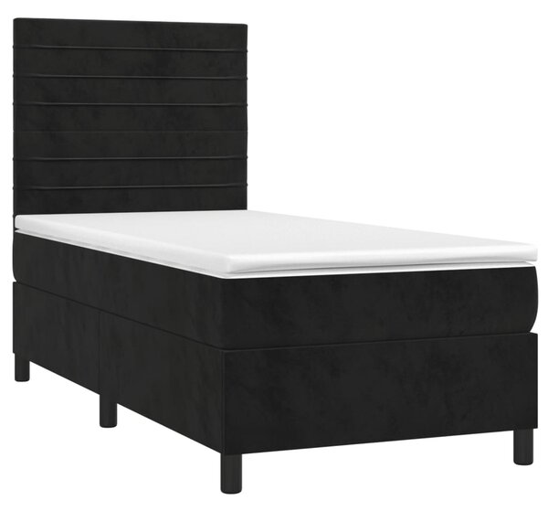 Krevet box spring s madracem LED crni 90x200 cm baršun - Crna / 90 x 200 cm