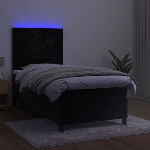 Krevet box spring s madracem LED crni 90x200 cm baršun - Crna / 90 x 200 cm