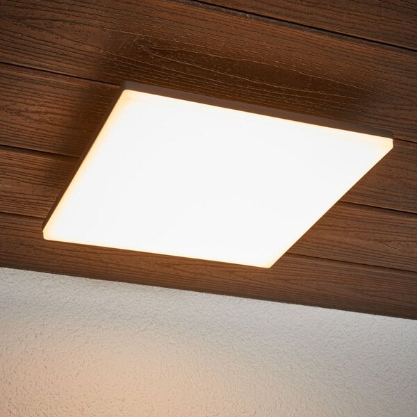 Lucande LED stropna svjetiljka Henni, IP65, senzor, 30x30 cm, antracit, Sivo, Metal, Zidni kvadrat