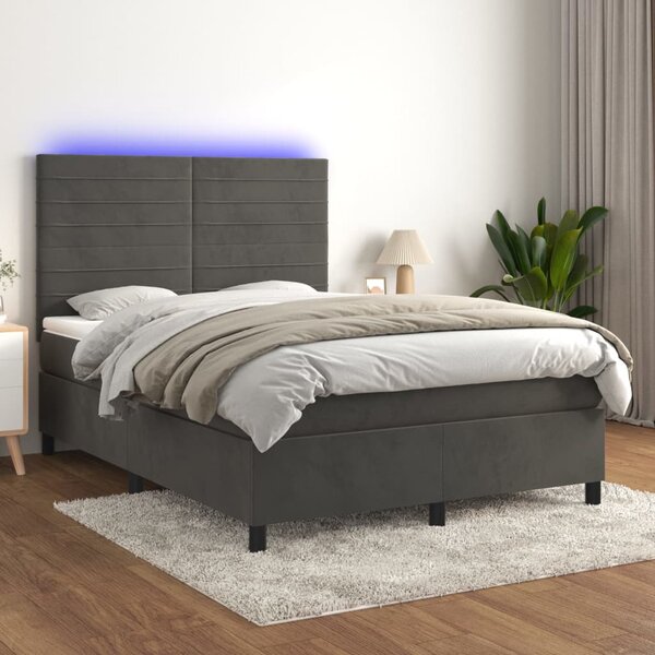 Krevet box spring s madracem LED tamnosivi 140x190 cm baršun - Siva / 140 x 190 cm