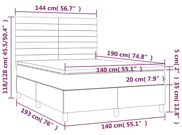 Krevet box spring s madracem LED plavi 140x190 cm od tkanine - Plava / 140 x 190 cm