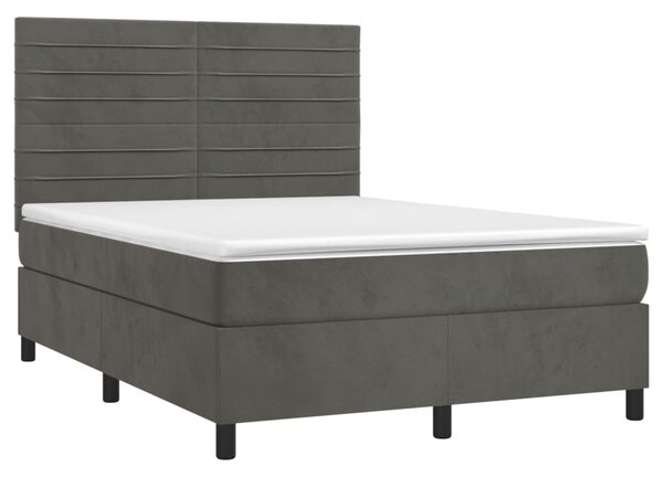 Krevet box spring s madracem LED tamnosivi 140x190 cm baršun - Siva / 140 x 190 cm