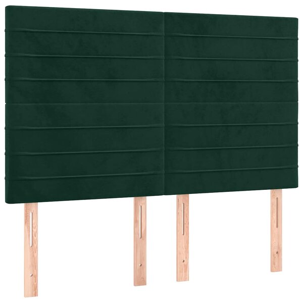 Krevet box spring s madracem LED tamnozeleni 140x190 cm baršun - Zelena / 140 x 190 cm