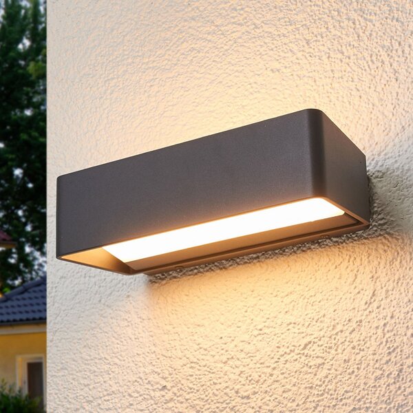 Lucande LED vanjska zidna svjetiljka Midvig, tamno siva, četvrtasta, IP65, Crno, Aluminij
